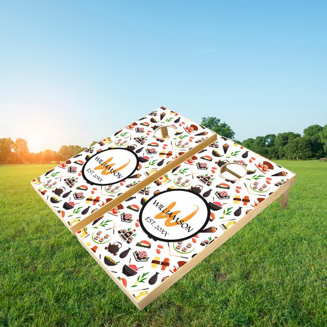 Modern Japanese Sushi Monogram Year Established  Cornhole Set (Creator Uploaded)
