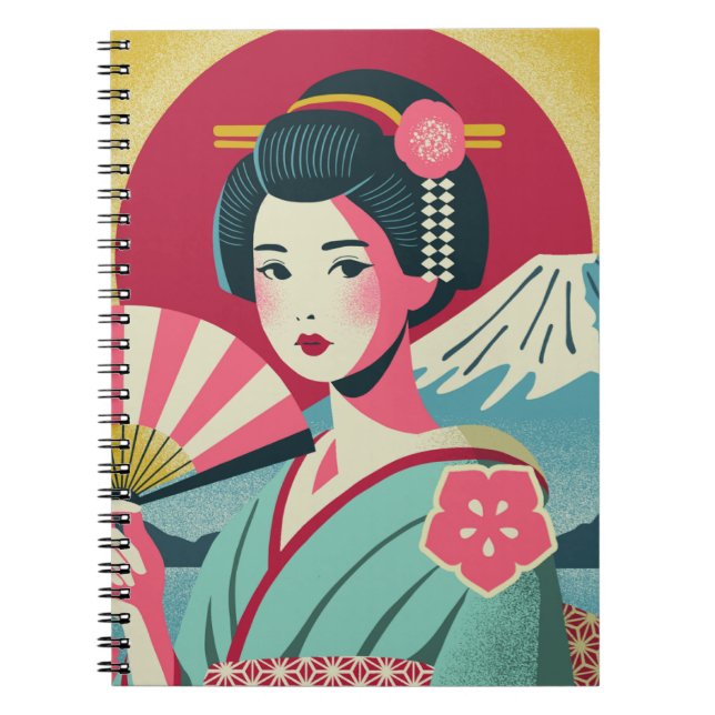 Modern Japanese Ukiyoe Style Kimono Geisha Girl Notebook (Front)