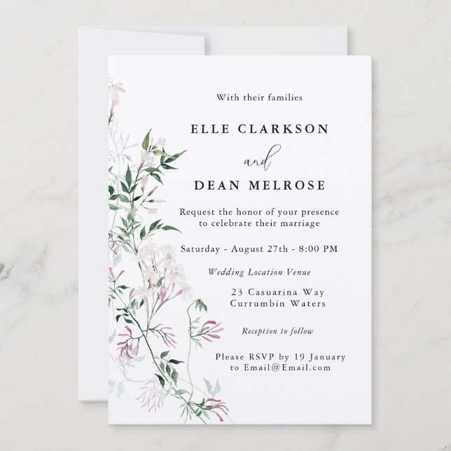 Modern Jasmine Floral Wedding Invitation (Front)