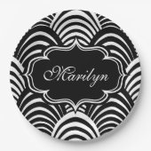 Modern Jazz Age Elegant Black and White 1920s Paper Plates (Front)
