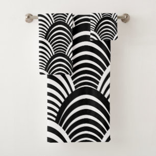 Modern Jazz Age Roaring Twenties Black and White Bath Towel Set