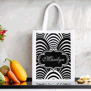 Modern Jazz Age Roaring Twenties Black And White Grocery Bag by VillageDesign at Zazzle
