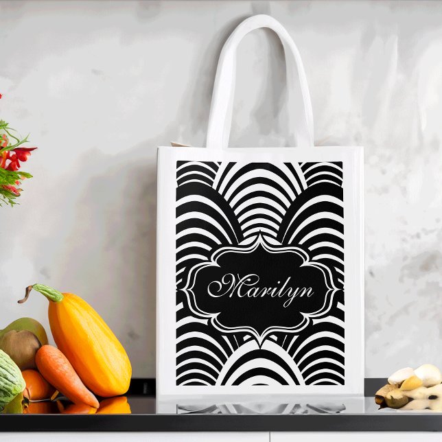 Modern Jazz Age Roaring Twenties Black and White Grocery Bag (Creator Uploaded)