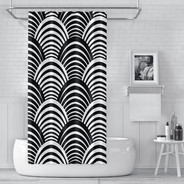 Modern Jazz Age Roaring Twenties Black and White Shower Curtain (Creator Uploaded)