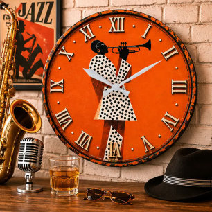 Modern Jazz Trumpet Mid Century Music Decor Large Clock