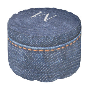 Modern Jeans denim style blue jeans monogram name Pouf