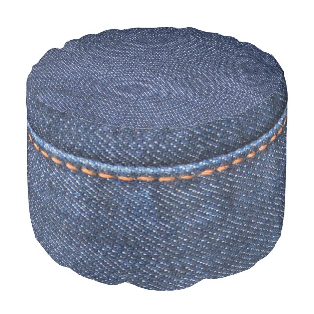 Modern Jeans denim style blue jeans & stitch photo Pouf (Angled Front)
