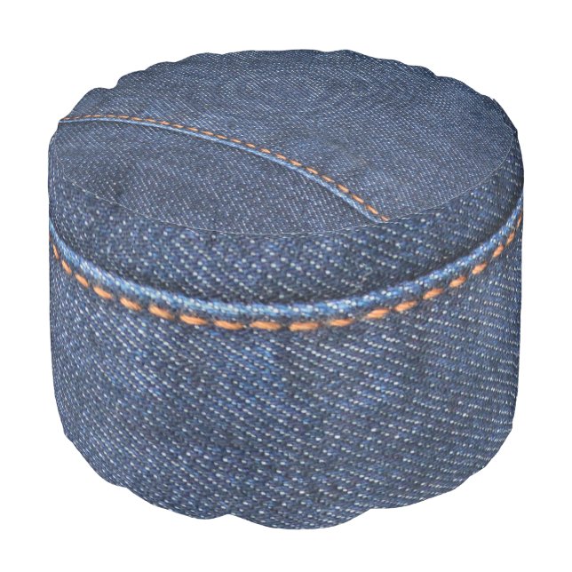 Modern Jeans denim style blue jeans & stitch photo Pouf (Angled Front)