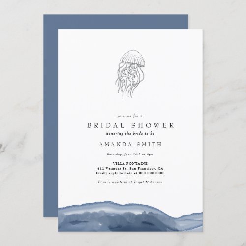 Modern Jellyfish Watercolor Beach Bridal Shower Invitation