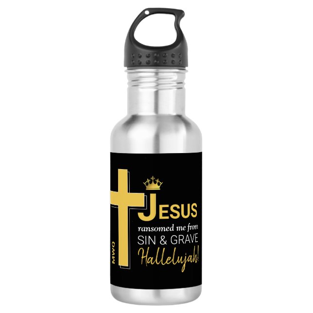 Modern JESUS RANSOMED ME Christian Stainless Steel Water Bottle (Front)