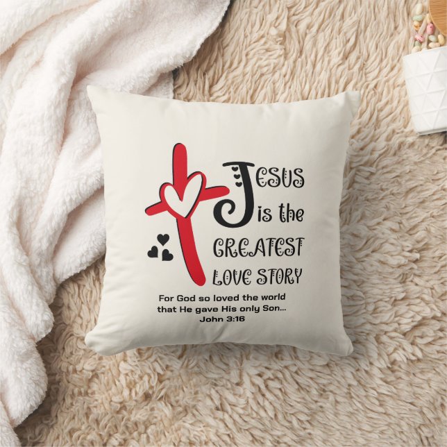 Modern JESUS THE GREATEST LOVE STORY Christian Throw Pillow (Blanket)