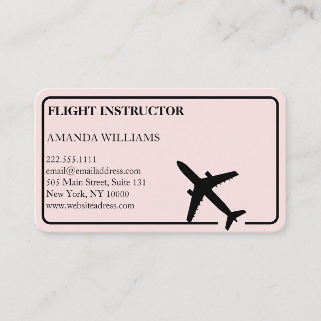 Modern Jet Airplane Flight Instructor   Business Card (Front)