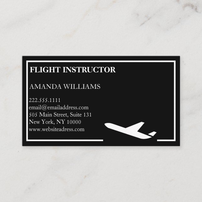 Modern Jet Airplane Flight Instructor  Business Card (Front)