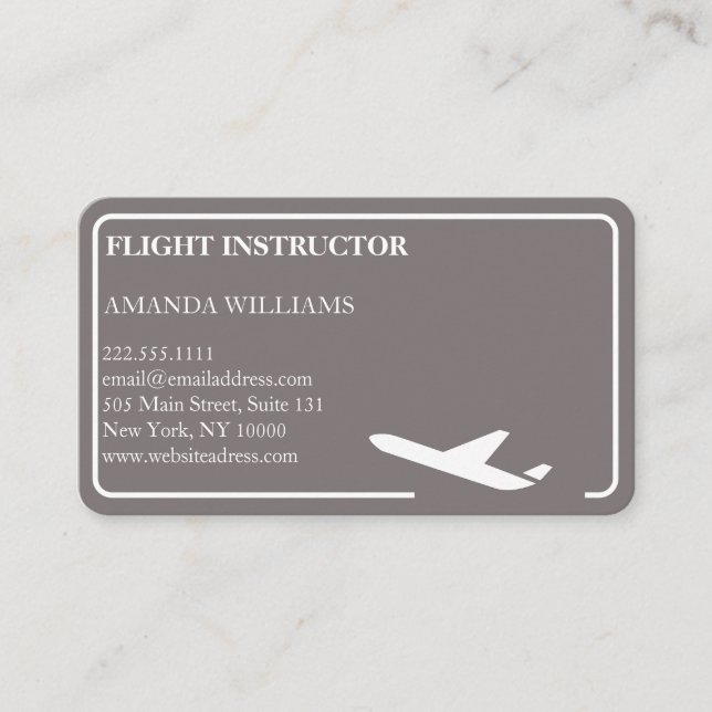 Modern Jet Airplane Flight Instructor  Business Card (Front)