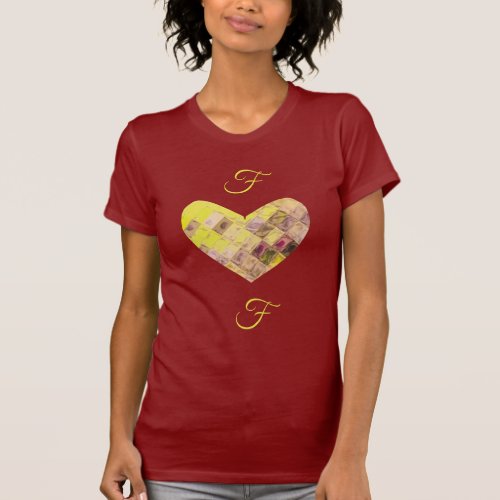 Modern Jewel Gem Pixel Yellow Plum Monogram Heart T_Shirt