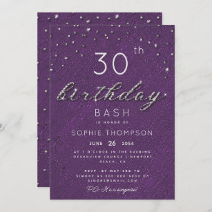 Modern Jewel Purple Sparkle Glitter Birthday Party Invitation