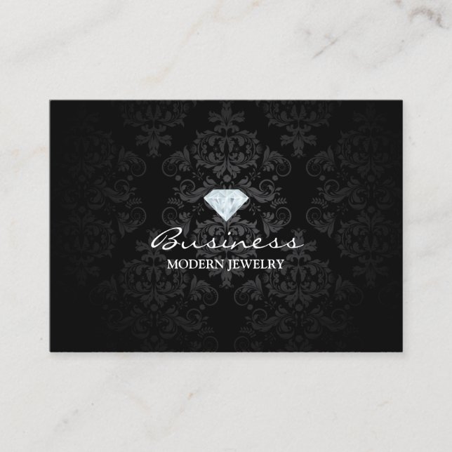Modern Jewelry Classic Black Damask Business Card (Front)