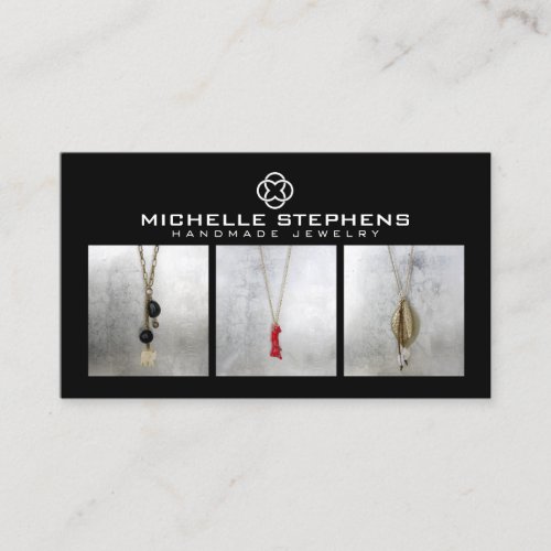 Modern Jewelry Designer Logo and Photography Black Business Card