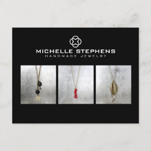 Modern Jewelry Designer Logo and Photography Black Postcard