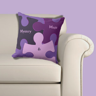 Modern Jigsaw Puzzle Mystery & Magic Pink & Purple Throw Pillow