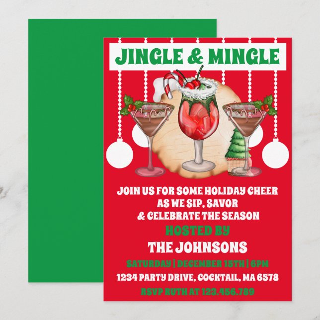 Modern Jingle And Mingle Christmas Cocktail Party Invitation (Front/Back)
