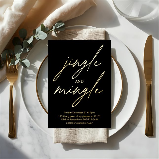 Modern Jingle and Mingle Gold Foil Christmas Party Invitation (Creator Uploaded)