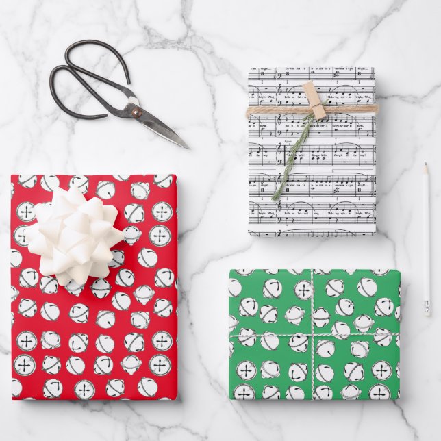 Modern Jingle Bells Pattern Wrapping Paper Sheets (Front)