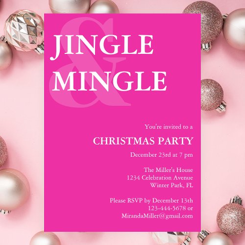 Modern Jingle  Mingle Pink Christmas Party  Invitation