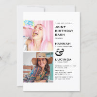 Modern Joint Birthday Party 2 Photo Invitation