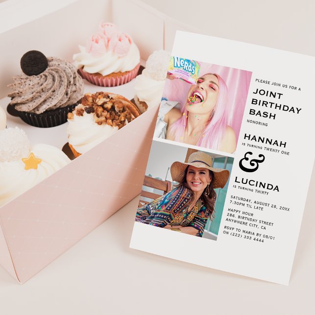 Modern Joint Birthday Party 2 Photo Invitation (Creator Uploaded)