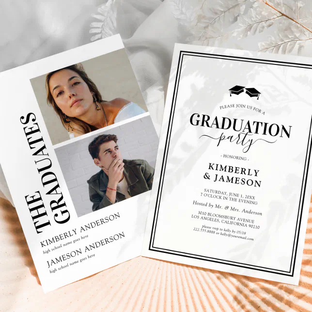 Modern Joint Graduation Party Invitations | Zazzle