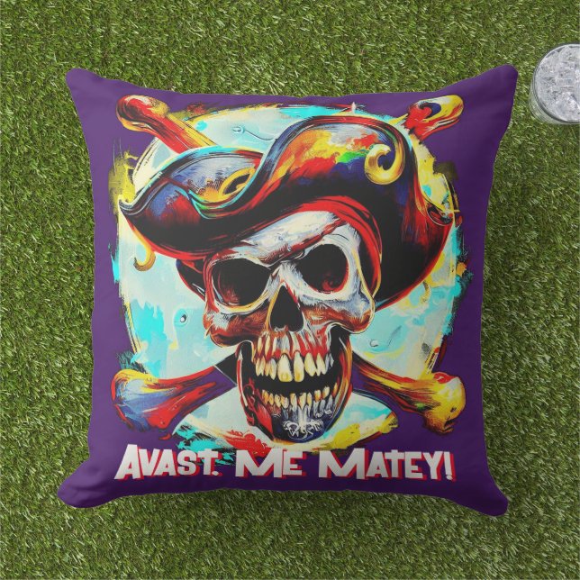 Modern Jolly Roger Outdoor Pillow (Grass)