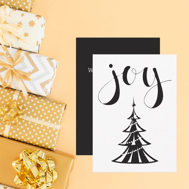 Modern Joy Black and White Christmas Tree  Note Card (Creator Uploaded)