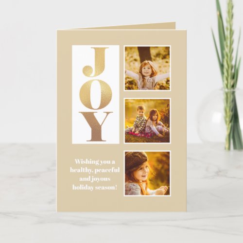 Modern Joy Block Letter 3_Photo_Gold Holiday Card