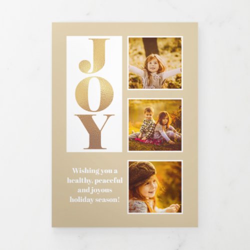 Modern Joy Block Letter 3_Photo_Gold Tri_Fold Card