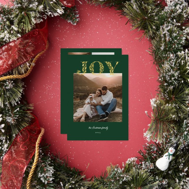 Modern Joy Botanical Foil Holiday Card (Insitu)