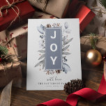 Modern 'JOY' Botanical Winter Foliage Holiday Card<br><div class="desc">Modern JOY watercolor christmas holiday card. Featuring watercolour botanical winter foliage,  your family name and the year.</div>