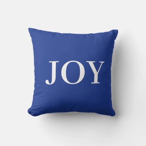 Modern Joy Calligraphy on Blue Throw Pillow