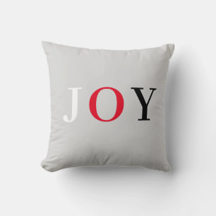 Modern Joy Calligraphy on Silver Throw Pillow