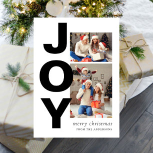 Modern Joy Christmas Elegant Family 2 Photo Holiday Card