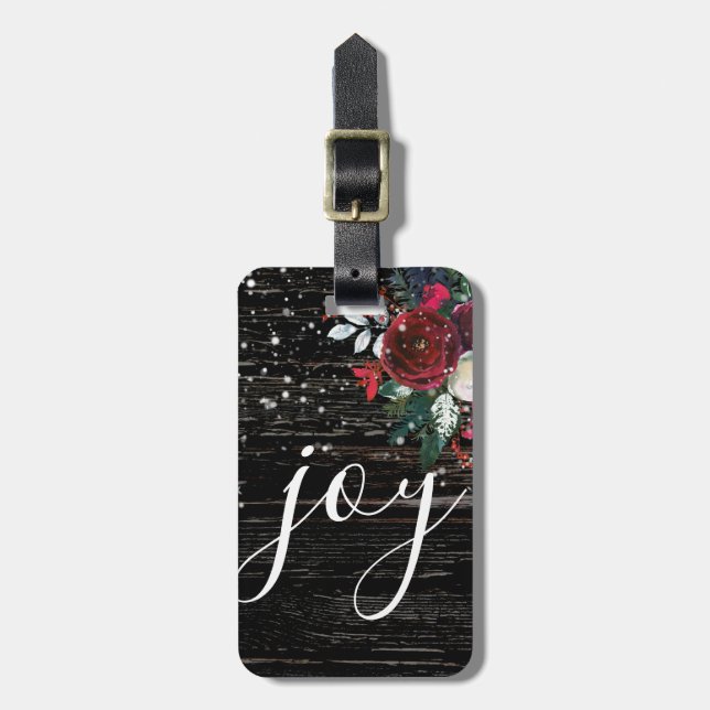 Modern Joy Christmas Floral Luggage Tag (Front Vertical)