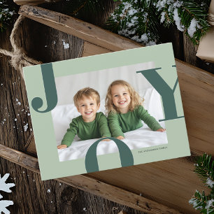 Modern JOY Christmas Photo Green Family Postcard