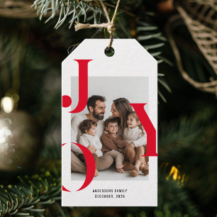 Modern JOY Christmas Photo Personalized Holiday Gift Tags