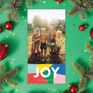 Modern JOY Colorful Mosaic Holiday Photo Card
