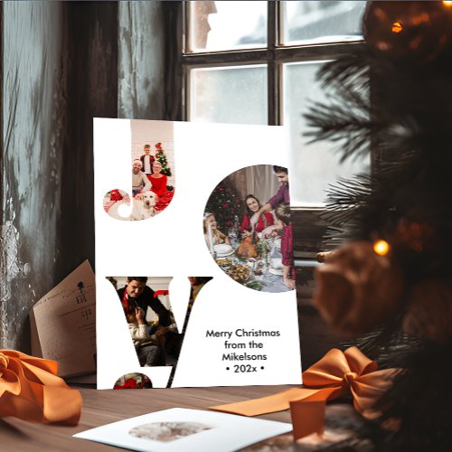 Modern Joy Family Photo Collage Holiday Card