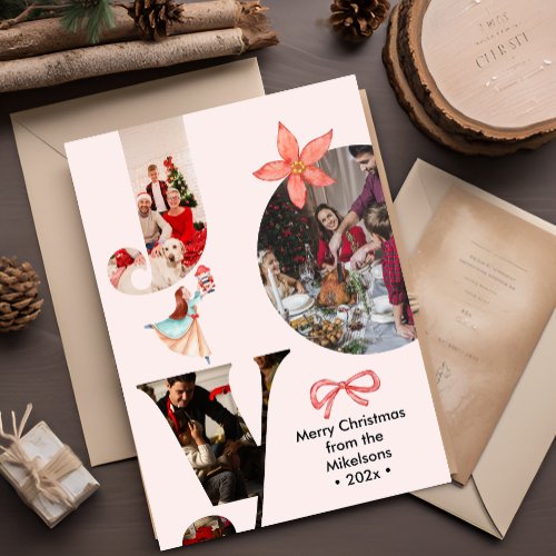 Modern Joy Family Photo Collage Holiday Card