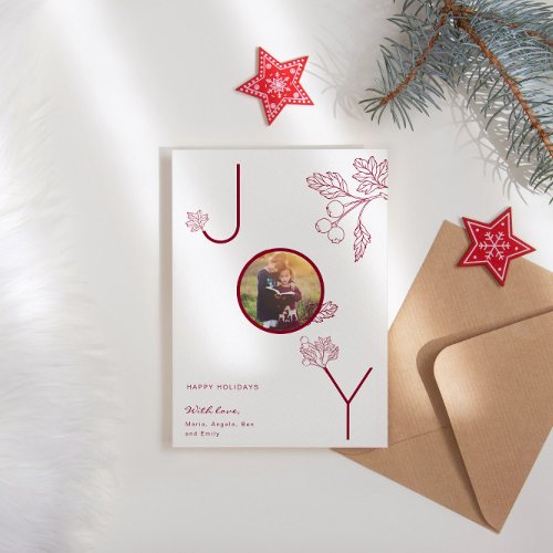 Modern Joy Holiday Photo Foliage Red Card