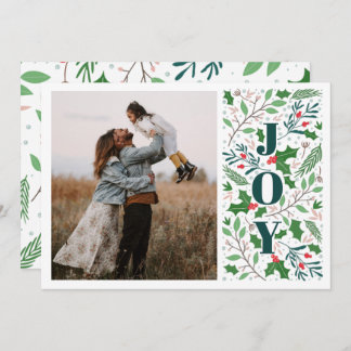 Modern JOY Holly Berries Photo Holiday Card