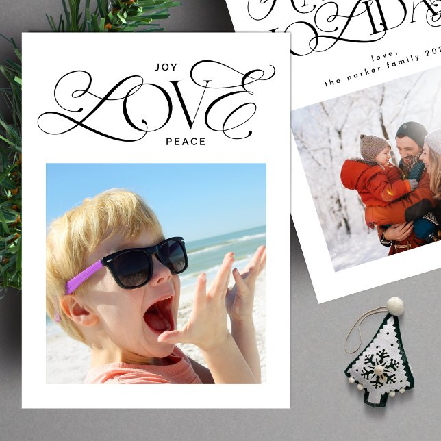 modern joy LOVE peace script 2 photo HAPPIEST Holiday Card (Creator Uploaded)