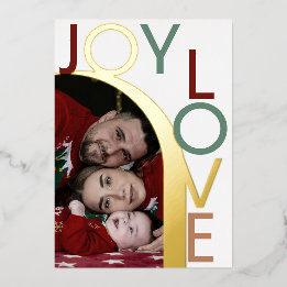 Modern Joy & Love Photo Foil Holiday Card